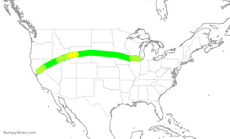Turbulence forecast map for AAL2627, ORD to SMF