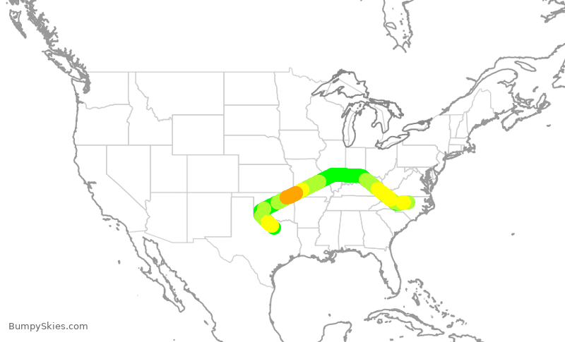 Turbulence forecast map for AAL2634, RDU to DFW