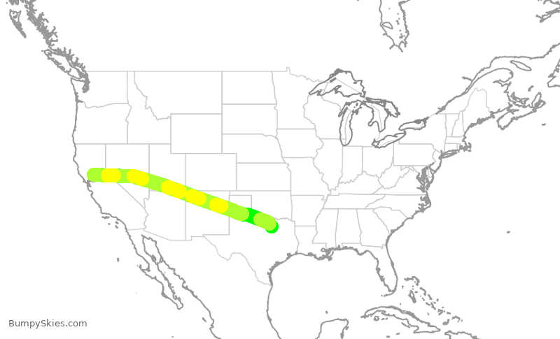 Turbulence forecast map for AAL2634, SMF to DFW