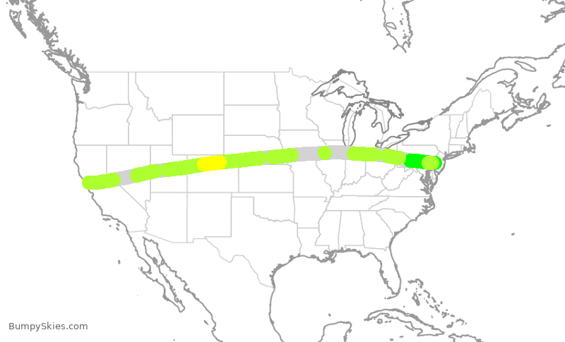 Turbulence forecast map for AAL2635, SFO to PHL