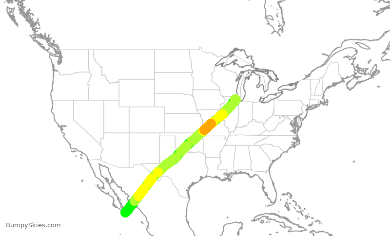 Turbulence forecast map for AAL2636, MSD to ORD