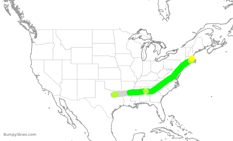 Turbulence forecast map for AAL2639, DFW to BOS