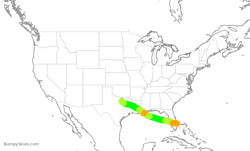 Turbulence forecast map for AAL2640, DJT to DFW