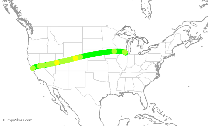 Turbulence forecast map for AAL2642, SFO to ORD