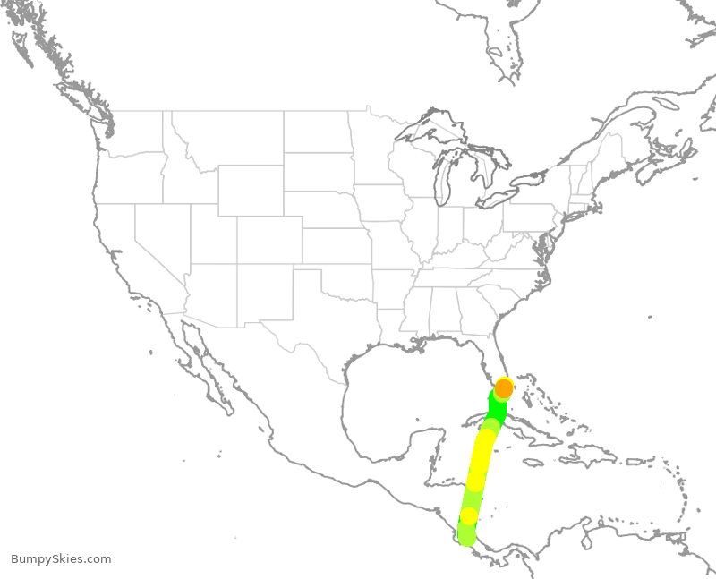 Turbulence forecast map for AAL2643, MIA to SJO