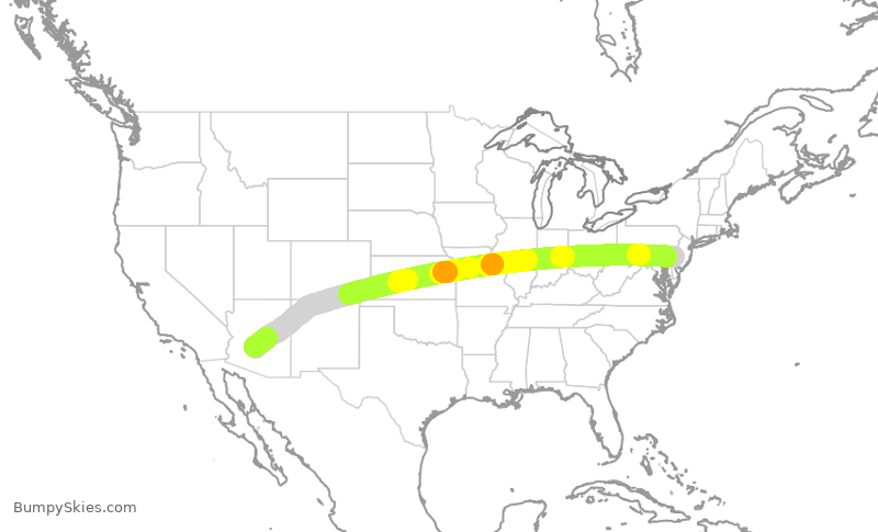 Turbulence forecast map for AAL2644, PHL to PHX