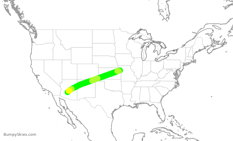 Turbulence forecast map for AAL2645, MCI to PHX