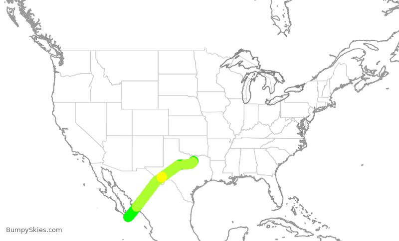 Turbulence forecast map for AAL2647, MSD to DFW