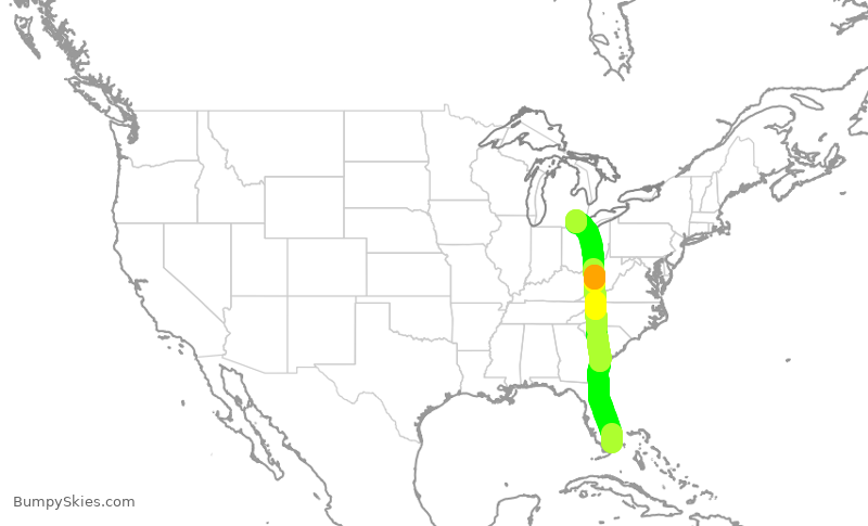 Turbulence forecast map for AAL2649, MIA to DTW