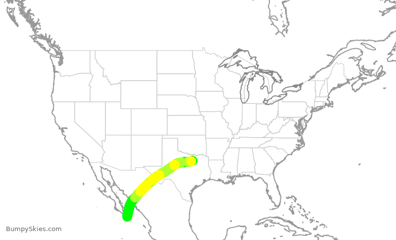 Turbulence forecast map for AAL2651, DFW to MSD