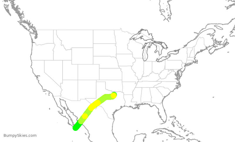 Turbulence forecast map for AAL2651, MSD to DFW