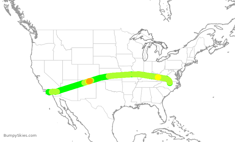 Turbulence forecast map for AAL2654, LAX to RDU