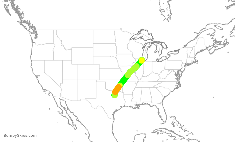 Turbulence forecast map for AAL2656, DFW to ORD