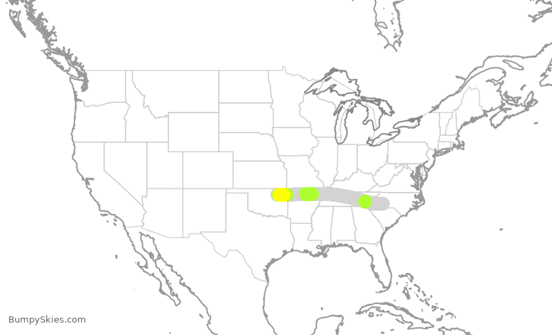 Turbulence forecast map for AAL2657, CLT to TUL