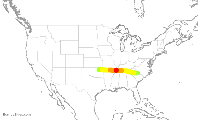Turbulence forecast map for AAL2662, CLT to TUL