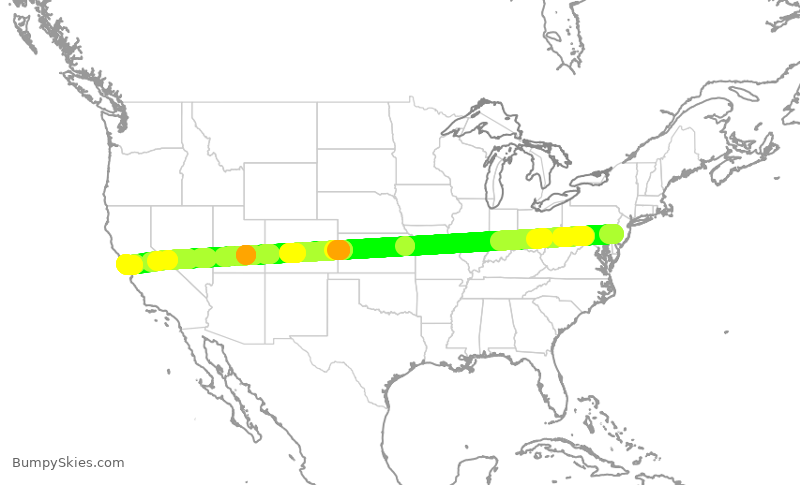 Turbulence forecast map for AAL2663, PHL to SFO