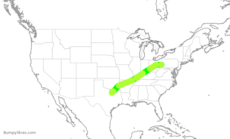 Turbulence forecast map for AAL2664, PIT to DFW