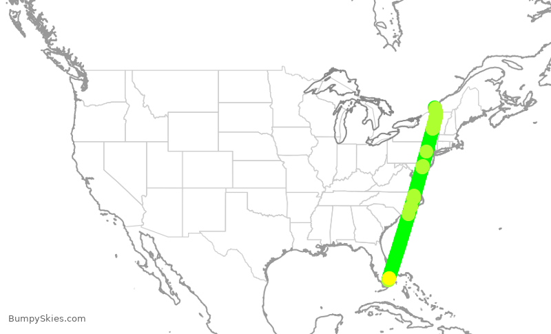 Turbulence forecast map for AAL2666, MIA to YUL