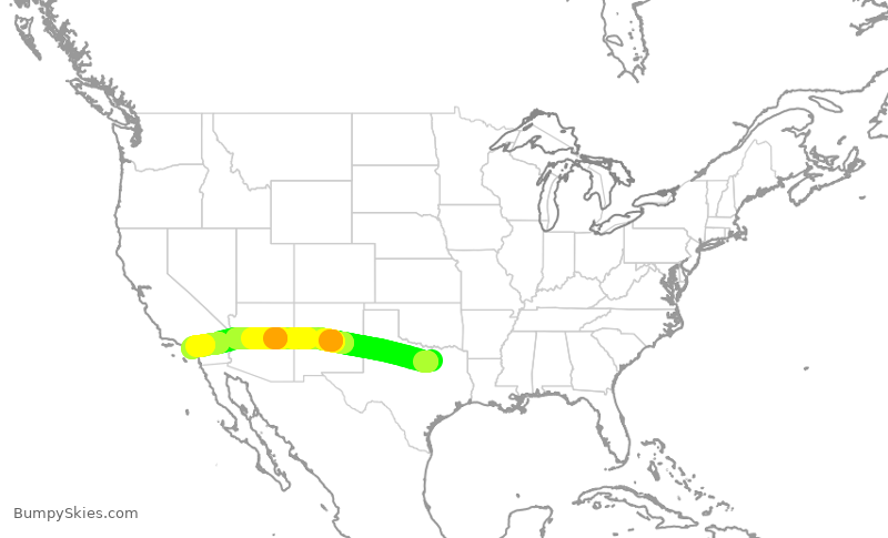 Turbulence forecast map for AAL2668, DFW to SNA