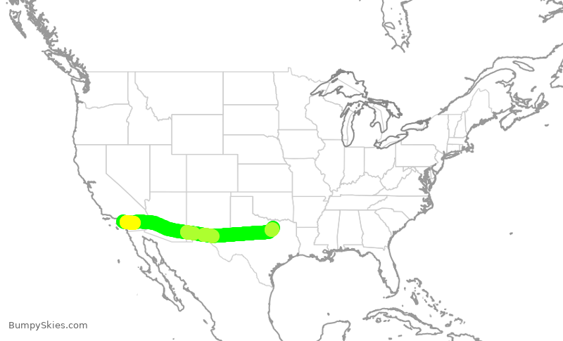 Turbulence forecast map for AAL2668, SNA to DFW