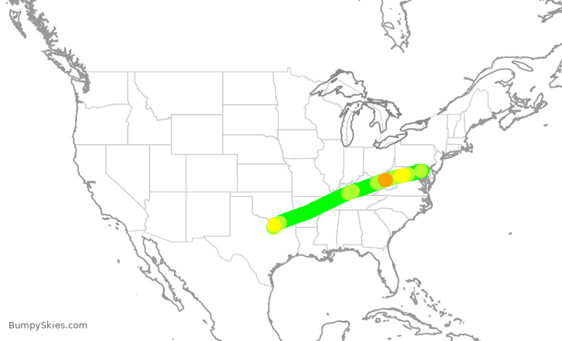 Turbulence forecast map for AAL2669, BWI to DFW