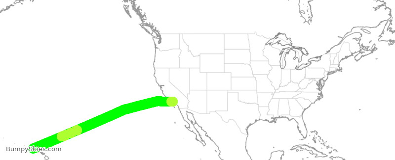 Turbulence forecast map for AAL266, LIH to LAX