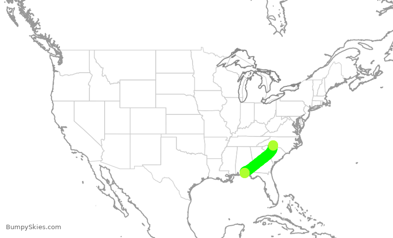 Turbulence forecast map for AAL2671, CLT to VPS
