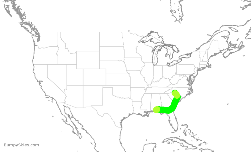 Turbulence forecast map for AAL2671, VPS to CLT