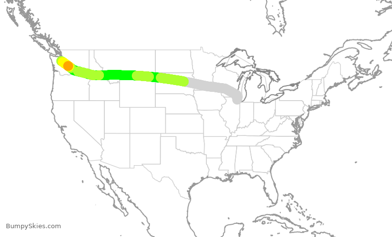 Turbulence forecast map for AAL2672, ORD to SEA