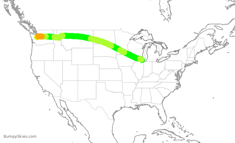 Turbulence forecast map for AAL2672, SEA to ORD