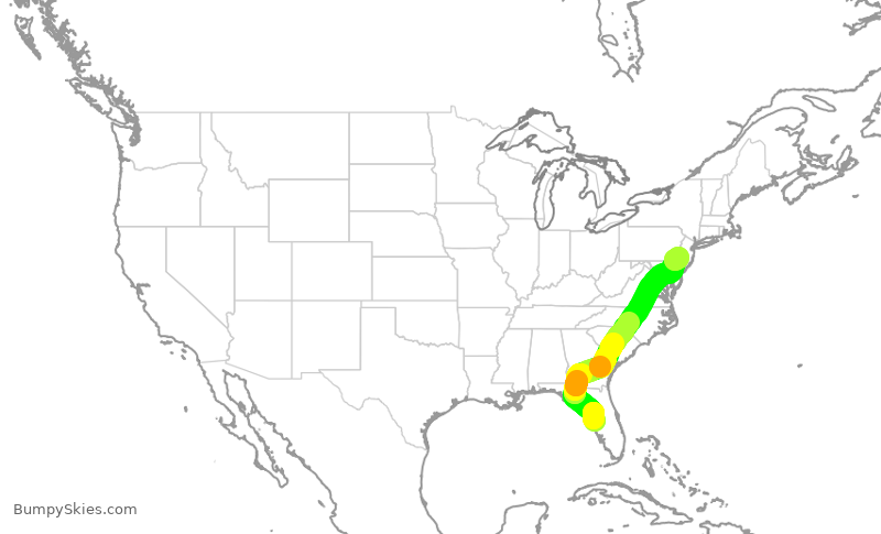 Turbulence forecast map for AAL2672, TPA to PHL