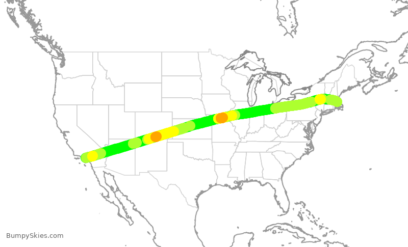 Turbulence forecast map for AAL2675, LAX to BOS