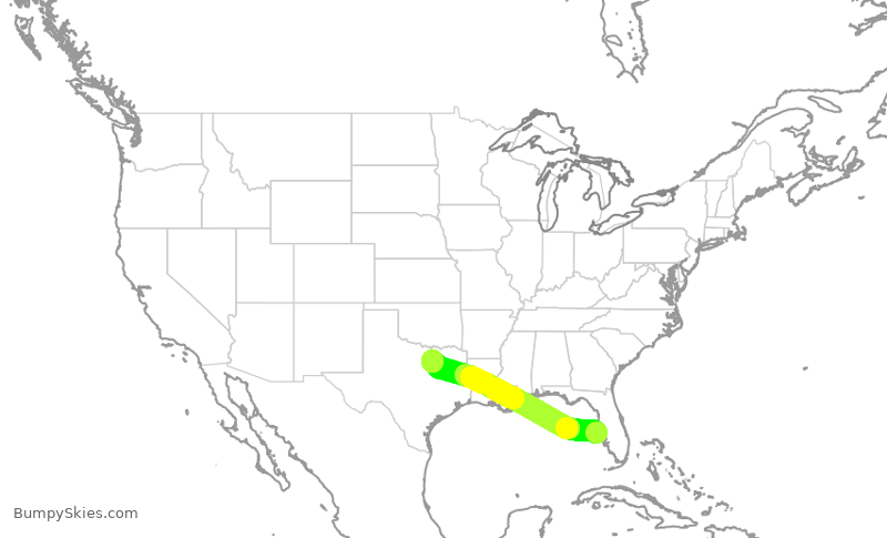 Turbulence forecast map for AAL2679, SRQ to DFW