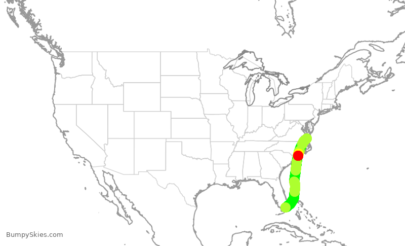 Turbulence forecast map for AAL2680, MIA to ORF