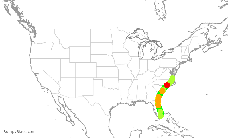 Turbulence forecast map for AAL2680, ORF to MIA
