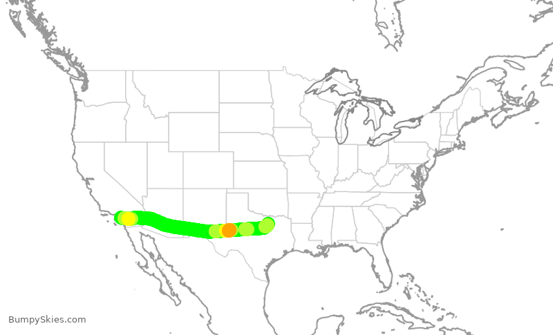 Turbulence forecast map for AAL2680, SNA to DFW