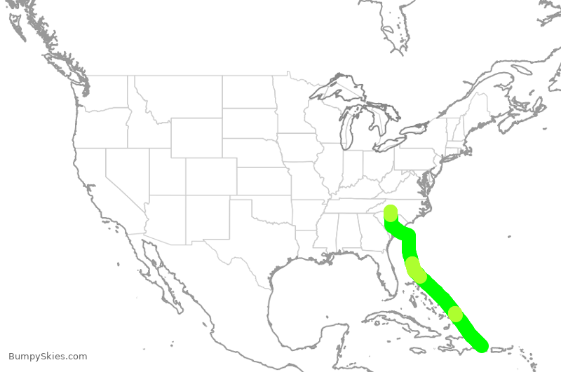 Turbulence forecast map for AAL2681, CLT to DPC