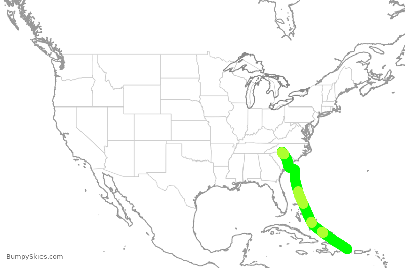Turbulence forecast map for AAL2681, DPC to CLT