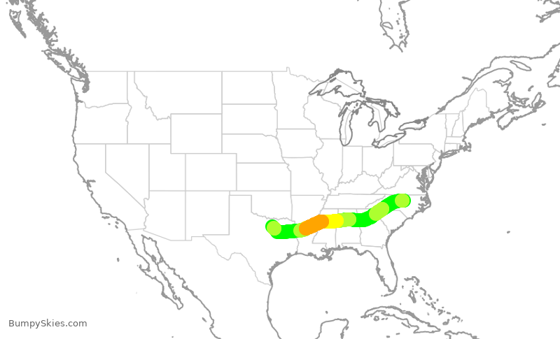 Turbulence forecast map for AAL2683, RDU to DFW