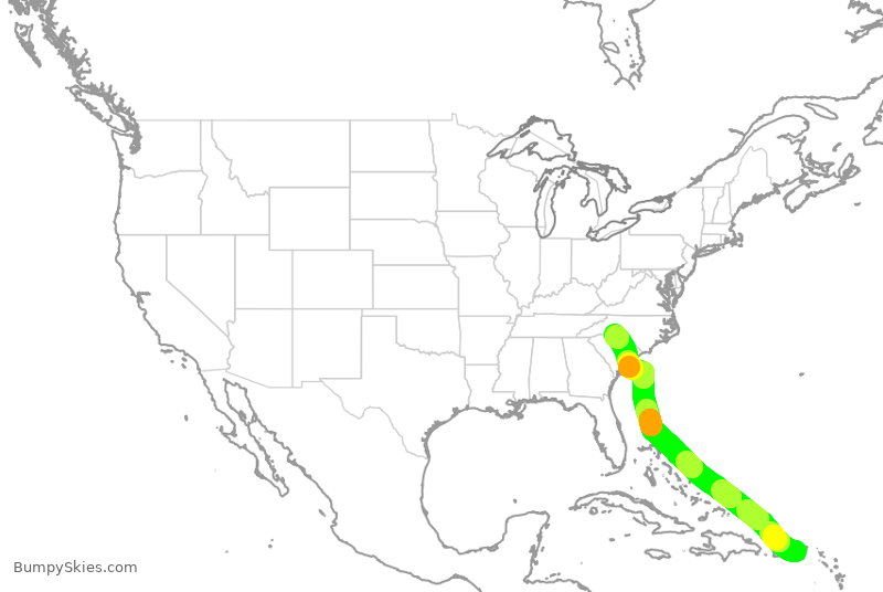 Turbulence forecast map for AAL2684, STT to CLT