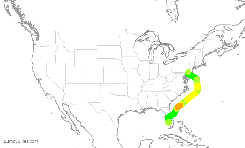 Turbulence forecast map for AAL2685, PHL to RSW