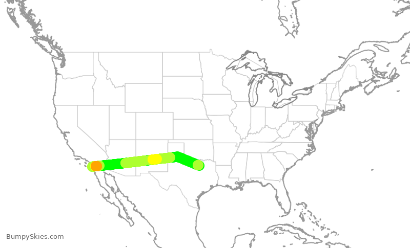 Turbulence forecast map for AAL2687, SAN to DFW