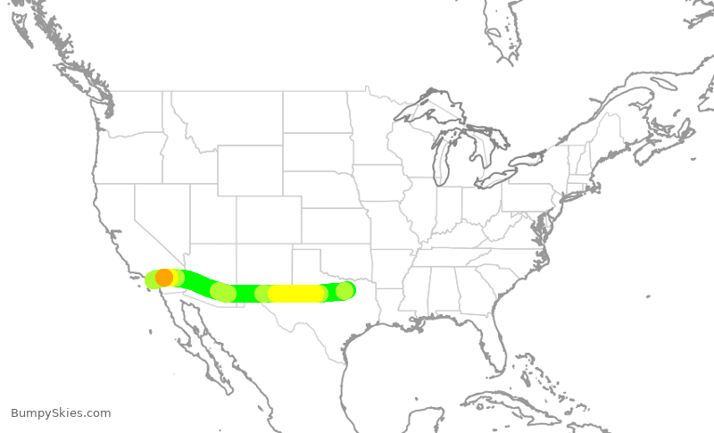 Turbulence forecast map for AAL2688, DFW to SNA