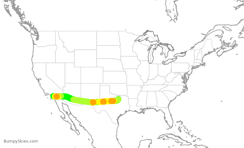 Turbulence forecast map for AAL2688, SNA to DFW