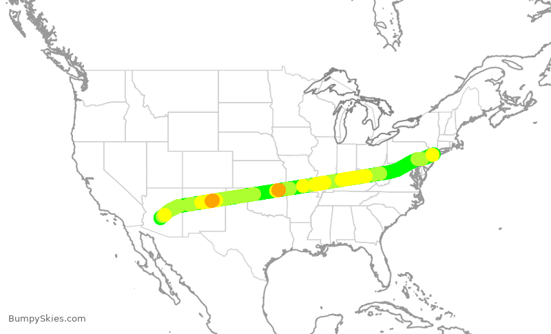 Turbulence forecast map for AAL2689, JFK to PHX