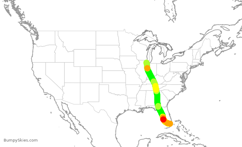 Turbulence forecast map for AAL2690, ORD to MIA