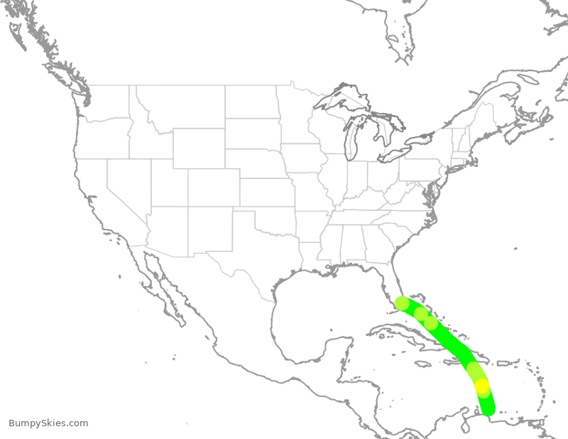 Turbulence forecast map for AAL2691, MIA to NCB