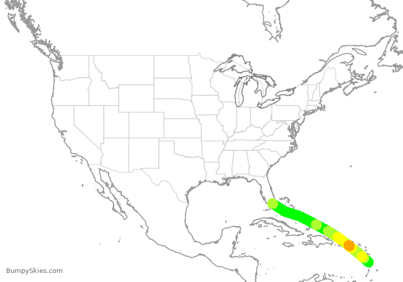 Turbulence forecast map for AAL2691, FDF to MIA