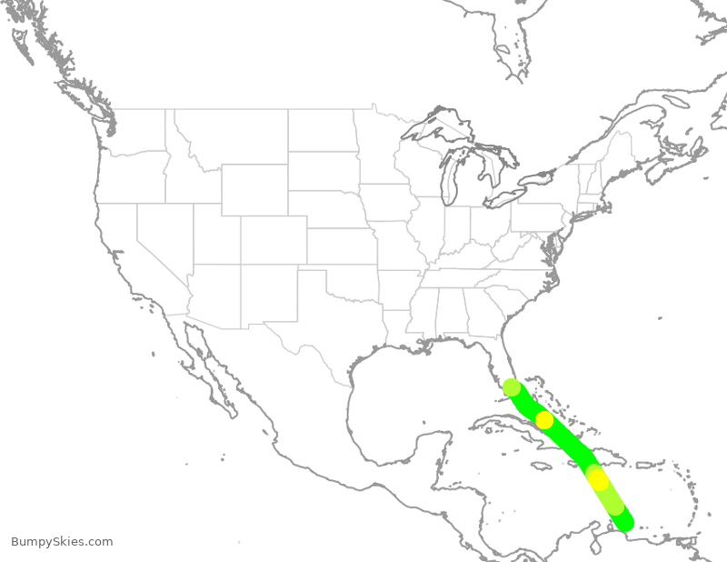 Turbulence forecast map for AAL2691, BON to MIA