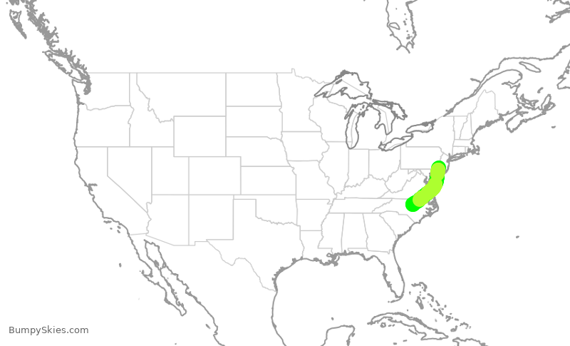 Turbulence forecast map for AAL2692, PHL to RDU
